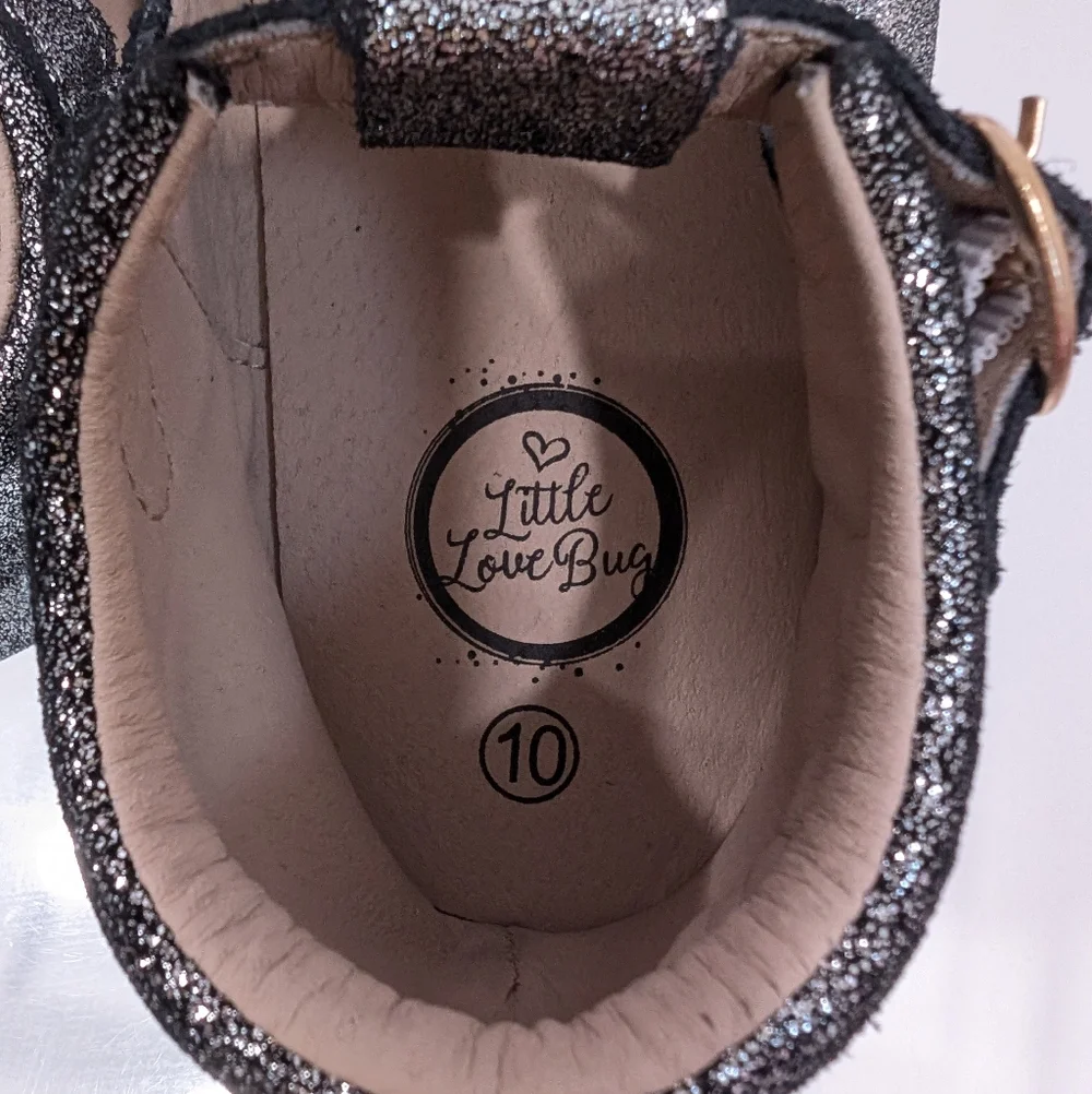 Little Love Bug T Bar Leather Moccasins sz 10 NEW Little Girl Dress Shoes Silver